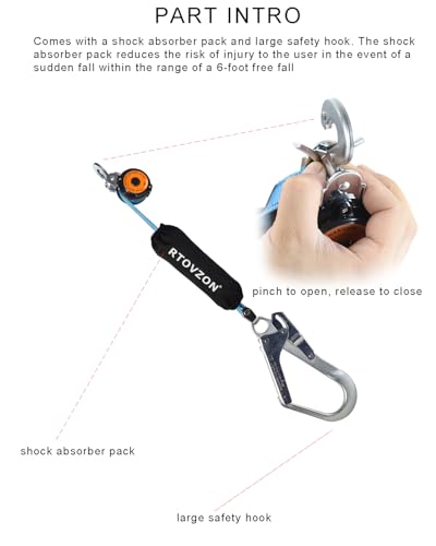 Image of 6 Feet Self Retracting Lifeline, Web SRL, No Tangle + External Shock Absorber, Retractable Safety Lanyard, Fall Protection Gear, OSHA ANSI Comply