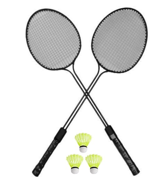 Generic Heavy dutyDouble Shaft Badminton Racket Set of 2 Piece with 3 Piece Nylon Shuttles. Black (B0CX219VS1) Amazon Price History, Amazon Price Tracker