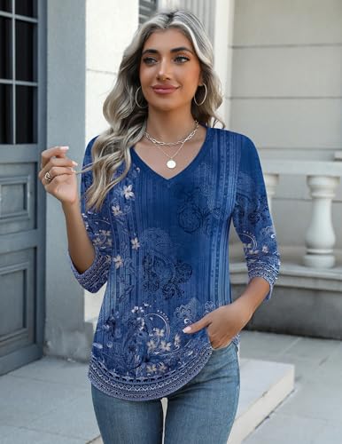 Image of Zeagoo Womens Blouse Casual 3 /4 Length Sleeve V Neck Basic T-Shirts Spring Summer Cute Tunic Tops Business Work Tees