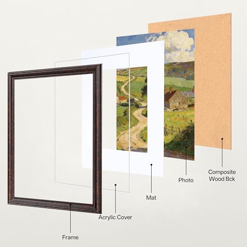 Image of eletecpro 11x14 Brown Picture Frames Set of 4, Vintage Photo Frames with Clear Acrylic Cover, Gallery Wall Art Display 8x10 Photo with Mat or 11x14 without Mat for Tabletop and Wall Mount, Home Decor