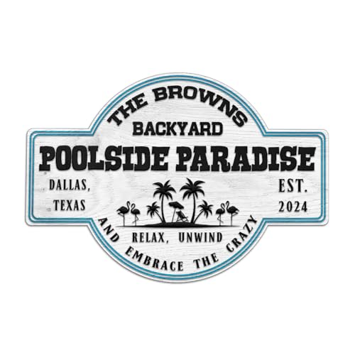 THUYPT Personalized Pool Sign, Pool Wooden Sign for Pool Bar Outdoor Decorations, Pool Patio Poolside Paradise Wall Hanging Printed Wooden Sign, Outdoor Decor Summer (02)