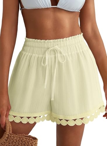 Image of Dokotoo Womens Shorts Summer Casual Loose Elastic Waist Drawstring Lace Boho Beach Cover Up Shorts