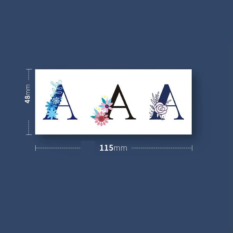 Miniatura 4 de 2 hojas de letras inglesas Abcd Flower Art Impermeable y de larga duración Temporal Tatuaje Pegatinas Tatuaje Pegatina Tatuaje Falso