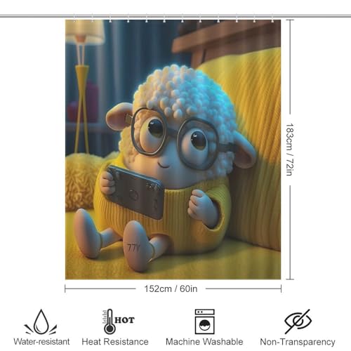 Rideau de douche mouton mignon imperméable lavable en machine polyester 152x183cm - 4