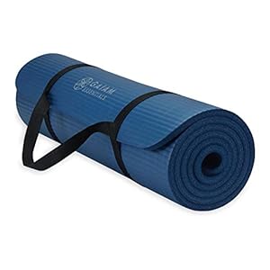 Gaiam Essentials Thick Yoga Mat Fitness & Exercise Mat with Easy-Cinch Carrier Strap, Navy, 72″L X 24″W X 2/5 Inch Thick, 10mm
