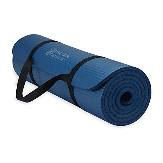 Gaiam Essentials Thick Yoga Mat Fitness & Exercise Mat with Easy-Cinch Carrier Strap, Navy, 72"L X 24"W X 2/5 Inch Thick, 10mm