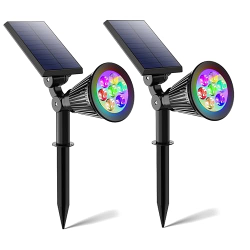 WAOCXZM 2 PCS Solar Ground Lights RGB, LED Colorful Outdoor Lighting Garden Stakes & Wall Light, IP65 Waterproof Lamp for Garden, Yard, Pathway, Landscape Decor
