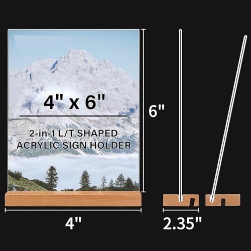 Image of Desi Rang Acrylic Signage Holder With Wooden Base (4X6 In (A6), Straight /Slant Placing, 2 Side, Pack Of 3) Clear Display Table Sign Picture Frame Flyer Menu Stand Office Wedding Restaurant Hotel Home