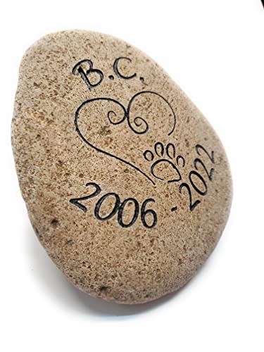 Graphicrocks Sandblast Engraved River Stone Pet Memorial Headstone Grave Marker Dog Cat H Med #TOP4