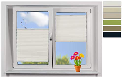 EFIXS Plissee -PRIVAT- auf Maß, Stoff: weiß, Breiten von 50-120cm, Hier: Breite bis 60cm, Höhe bis 100cm, Montage: Festschrauben im Glasfalz, Wärmeschutzbeschichtung außen