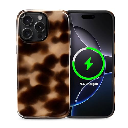 For iPhone 16 Pro Cases,Campatible With Magsafe,2-layer Hard Shell + Silicone Cover - Shockproof Protection, High-end And Fashionable Phone Case Dark Brown Tortoiseshell Pattern Abstraction