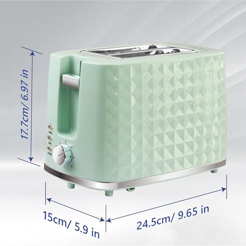 Image of Toaster 2 Slices, Toasters Wide Slot, Bread Toaster with Cancel, Bagel, Defrost Function, Bagel Toasters with Removable Tray & 6 Temperature Settings, Green