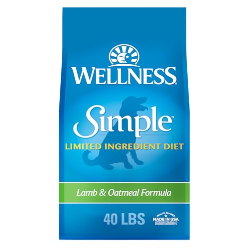 Wellness Simple Limited Ingredient Dry Dog Food for Sensitive Stomachs, Supports Skin & Coat, Wholesome Grains, Natural, Lamb & Oatmeal Recipe,(40-Pound Bag)