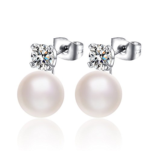 Preisvergleich Produktbild Perlenohrringe Damen Ohrstecker Herz 925 Silber Ohrschmuck Herzsprache Zirkonia Süßwasser Zuchtperle Geschenk für Damen