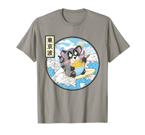 Raccoon Ramen Noodles Japanese Waves Pastel Anime Art Kawaii T-Shirt