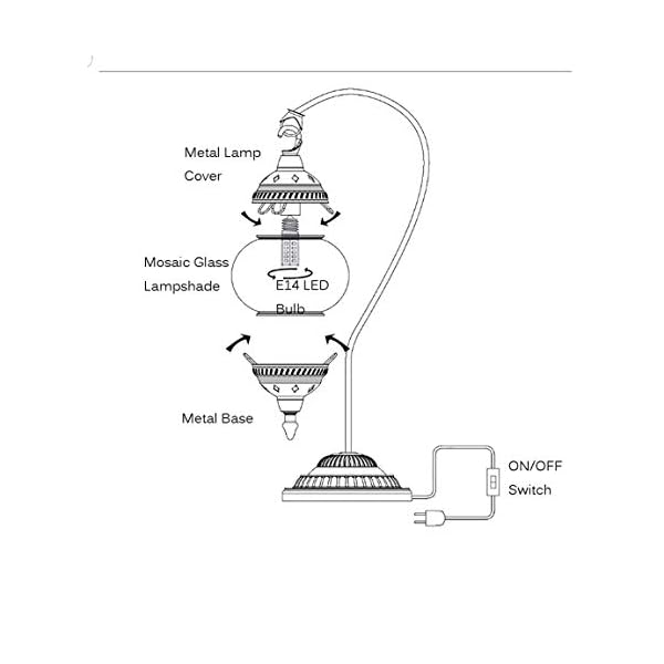 Orientalische  Mosaiklampe "  Schwanenhals "   L (44 cm ) / Türkische  Nachttischlampe  aus Mosaik   " Schwanenhals " /  Orientalische  Nachttischlampe  L / Orient Lamp / Mosaiklampe  L ( 44 cm ) – Bild 8