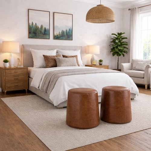 Image of HomePop 17 inch Organic Shape Ottoman - Chestnut Faux Leather