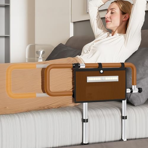Zenselect Lit d'aide au Lever pour Personnes âgées, 5 Niveaux de réglage de la Hauteur et 3 Niveaux de Largeur réglable, Aide au relevage, barrière de lit Pliable, poignées antidérapantes, Poches de