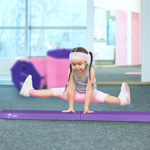 Kangaroo Hoppers 8FT Kids Balance Beam, Gymnastics Beam for Kids, Folding Extra Firm Foam Floor Beam-Beginners and Professionals Home Training Equipment with Anti-Slip Base, Carrying Bag, Purple