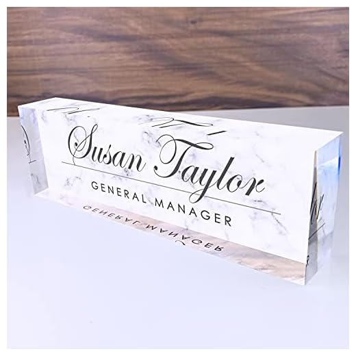 Artblox Office Desk Name Plate Personalized | Custom Name Plates for Desks on Acrylic Glass Decor | Office Desk Decor Nameplate | Desk Accessories | White Marble Design - (8"x2.5")