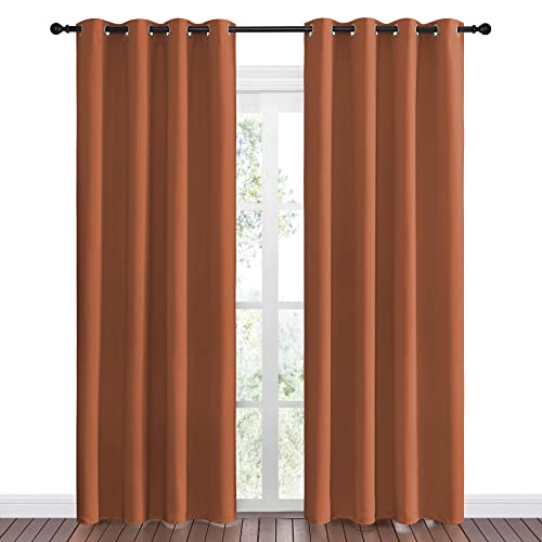Image of NICETOWN Halloween Insulated Curtains Blackout Draperies - Triple Weave Microfiber Home Thermal Insulated Solid Ring Top Blackout Curtains /Panels for Bedroom(Burnt Orange, Set of 2, 55 x 86 Inch)