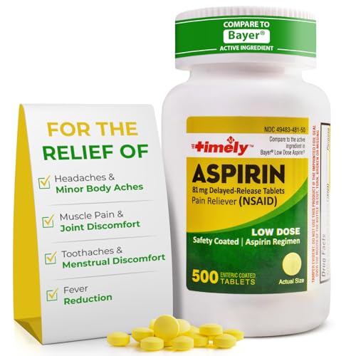 TIME-Cap Labs 500 Tablets Low Dose Aspirin 81mg Enteric Coated - NSAID Pain Reliever & Fever Reducer...