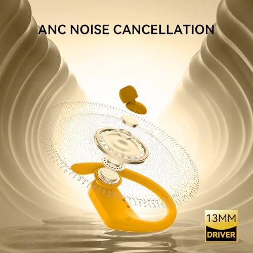Image of occiam Wireless Earbuds Bluetooth Headphones Ear Buds 96Hrs Playback Sport Over-Ear Waterproof Wireless Headphones Earphones with Earhooks ENC Mics Clear Call for Sport Running Workout (Yellow)