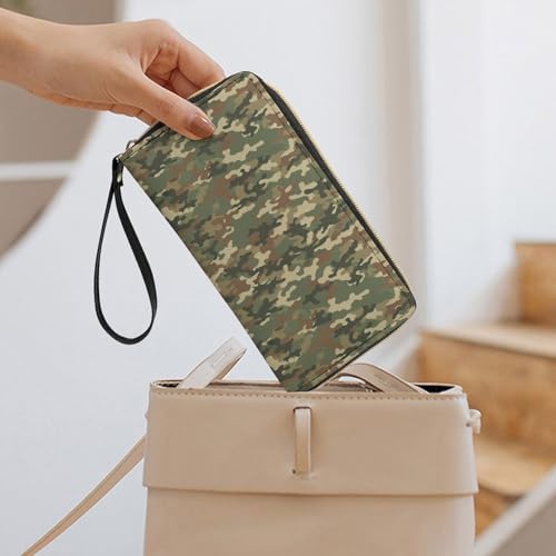 Leather Women's Wallet, Large Capacity Card Holder, Multi-layer Pockets, Travel Ready, Army Camouflage 3D Print 7