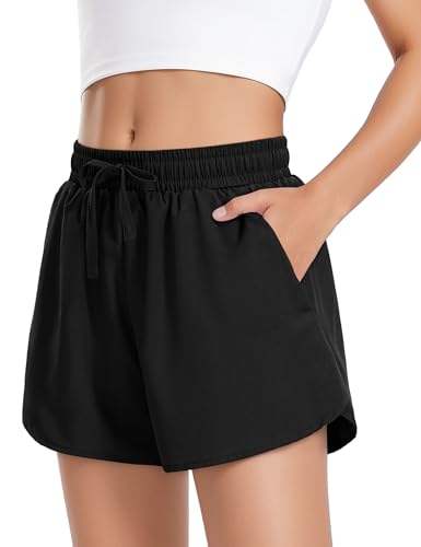 JOCMIC Girls Athletic Shorts with Liner 2 in 1 High Waist Running Short for Basketball Volleyball Tennis Black 11-12 Years