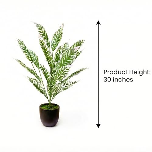 Image of Dekorly Artificial Plant Leaves Tropical Monstera Large Artificial Plants Fake Zebra Leaf Plastic Palm Tree Branch for Home Garden Decor | 26 Leaves (WithPot-Green-G, Height : 76CM)