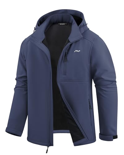 WULFUL Men's Softshell Jacket Waterproof Lightweight Insulated Windbreaker Fleece Lined Rain Shell Jacket for Hiking Travel