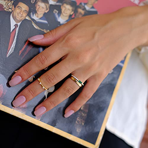 Dainty Minimal Emerald Baguette Ring | 18K Gold Plated Emerald Diamond Simulant Stackable Ring | Minimal Cz Anniversary Band Size 8 #TOP4