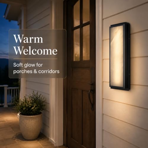 Image of 16 Inch Natural Alabaster Bathroom 20W-3000K LED Home Wall Sconce Modern Concise Style Wall Light Fixture,Black Finish for Bedroom Hallway Bedside Living Room