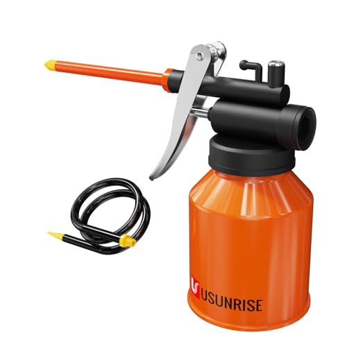 USUNRISE 250ml Metal Oil Can with Rigid & Flexible Spouts (Oranger)