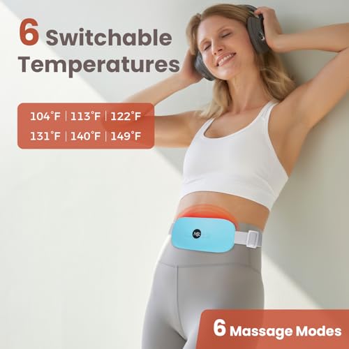 Image of NOWWISH Heating Pad for Period Cramps, Portable Electric Cordless Menstrual Heating Pad Rechargeable with 6 Heat Levels and 6 Massage Modes, Gifts for Women, Dorm Room Essentials for Girls, Blue