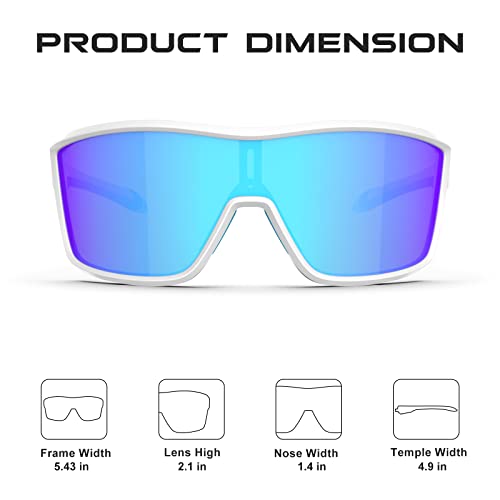 Haayot Polarized Sports Sunglasses For Men Women,Cycling Baseball Fishing Running Biking Mtb Glasses With 5 Interchangeable Lenses White Azure Blue #TOP5