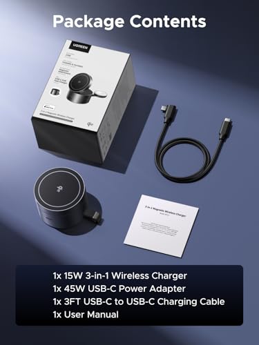Image of UGREEN Qi2 15W 3-in-1 Wireless Charger for iPhone 17 /16 /15 /14 /13 /12 Series, Magnetic Foldable Charging Station for Apple Watch, AirPods, MagSafe Compatible Fast Charging Dock, Travel-Friendly Design