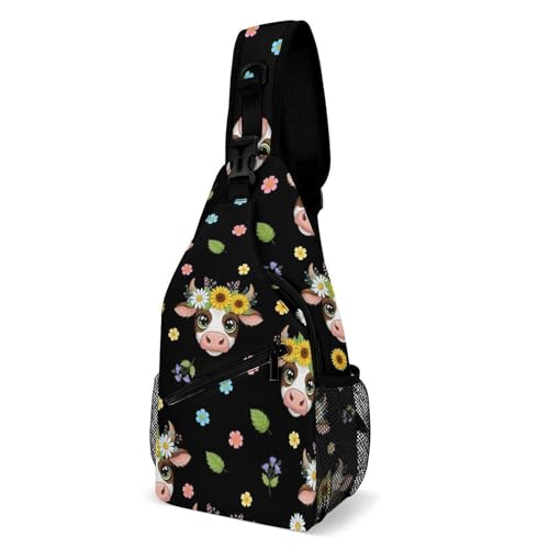 Sacoche bandoulière légère de camping au motif bétail et fleurs