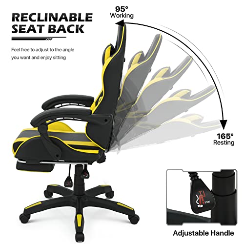 Monibloom Gaming Chair Office Chair Leather High Back Computer Chair With Headrest And Lumbar Support 360° Swivel Ergonomic Footrest Adjustable Gamer Chair For Adult Teen Home Office Using, Yellow #TOP4