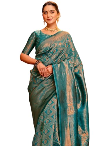 Image of SIRIL Women's Kanjivaram Soft Silk Saree Pure Silk Saree With Unstitched Blouse Piece