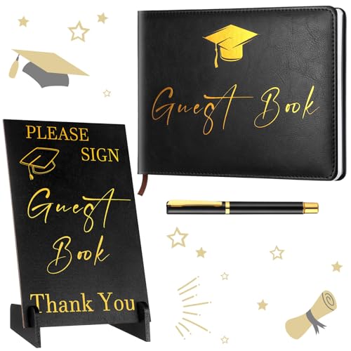 Livre d'or de diplôme en cuir avec stylo et panneau, cadeau de fin d'études