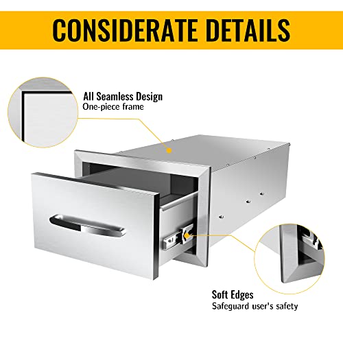 Image of Outdoor Kitchen Single Drawer 14 inch W x 8.5 inch H x 23 inch D Inches BBQ Drawer Stainless Steel Access Drawers with Exquisite Handle for Outdoor Kitchen Island or Grill Station