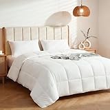 HOMBYS All-Season Wool Blend Comforter, 51% Merino Wool & 49% Fiber Fill, Breathable Soft Queen Duvet Insert with 100% Cotton Shell, Warm & Lightweight Bedding for Year-Round Comfort, Queen