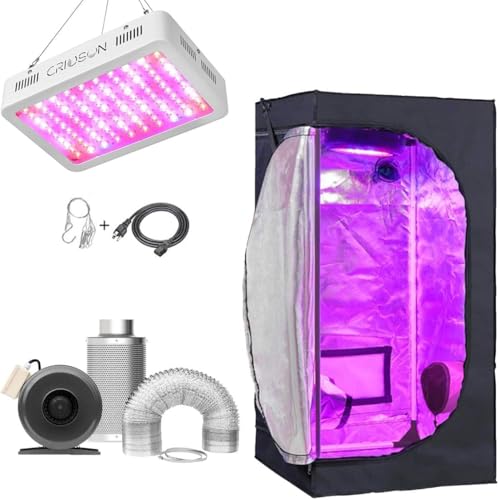 Sunstream Grow Tent Complete Kit Hydroponic Growing System LED 1000W Grow Light + 6"Carbon Filter Duct Combo + 120x60x150cm(48"x24"x60") Grow Tent (LED1000w+120x60x150cm+6" Filter Combo)