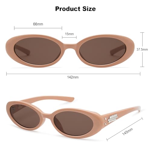 Retro Oval Sunglasses for Women Men Trendy Small 90s Style with Replaceable Charms 5