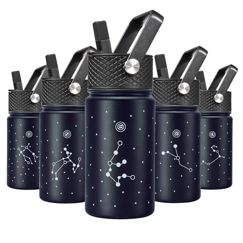 BJPKPK Water Bottle with Straw Lid, 15 oz Insulated Water Bottle, Stainless Steel Metal Water Bottles, Reusable Leak Proof BPA Free Thermo, Flask, Cups,Constellation-Aquarius