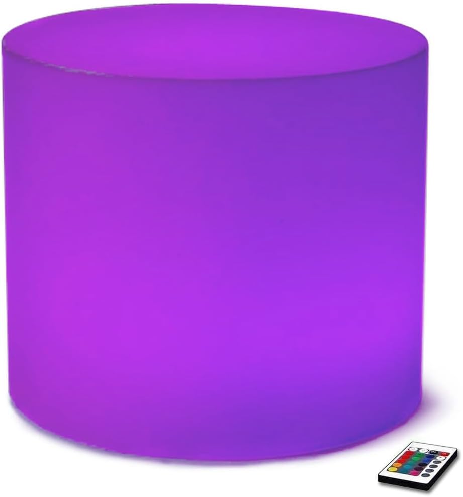 Vandue LED Glowing Cylinder Stool w/Infrared Remote Control - Color Changing Light Indoor/Outdoor Wireless Weatherproof Stool - 16 Color RGB Change (16")
