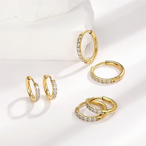 Gemsme 316L Surgical Stainless Steel Earrings Set, Hypoallergenic Huggie Hoop Earrings, Cubic Zirconia Cartilage Hoop Earring Cubic Zirconia for Women Men Cartilage Piercings3