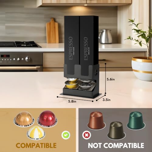 Image of RECAPS Coffee Pod Storage Holder Compatible with Nespresso Vertuo(2 Box) | Countertop Organizer Stand with Non-Slip Steel Base, Pod Dispenser,Dispenses 2 Coffee Flavors (20 Vertuo Capsules)