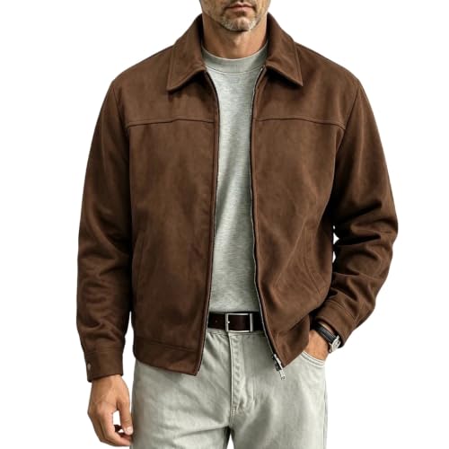 Plus Size Jacket for Men Suede Lapel Full Zip Coat Casual Loose Tops - image 2